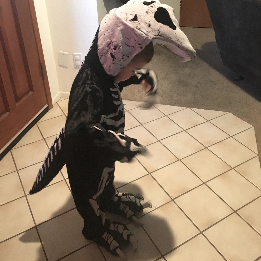 Kids Halloween costume. Dinosaur bones costume. Velociraptor. T-rex. 4T